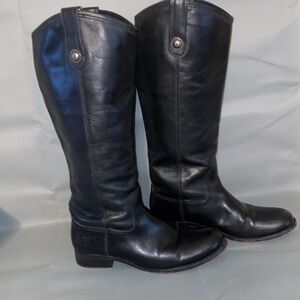 Frye Melissa Button Black Tall Riding Boots #77167 E Extended Calf Size 7 PullOn